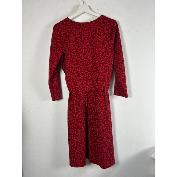 Lands' End Womens Faux Wrap Dress Red Medium 10-12 3/4 Sleeve Knee Length A-Line - Picture 2 of 8